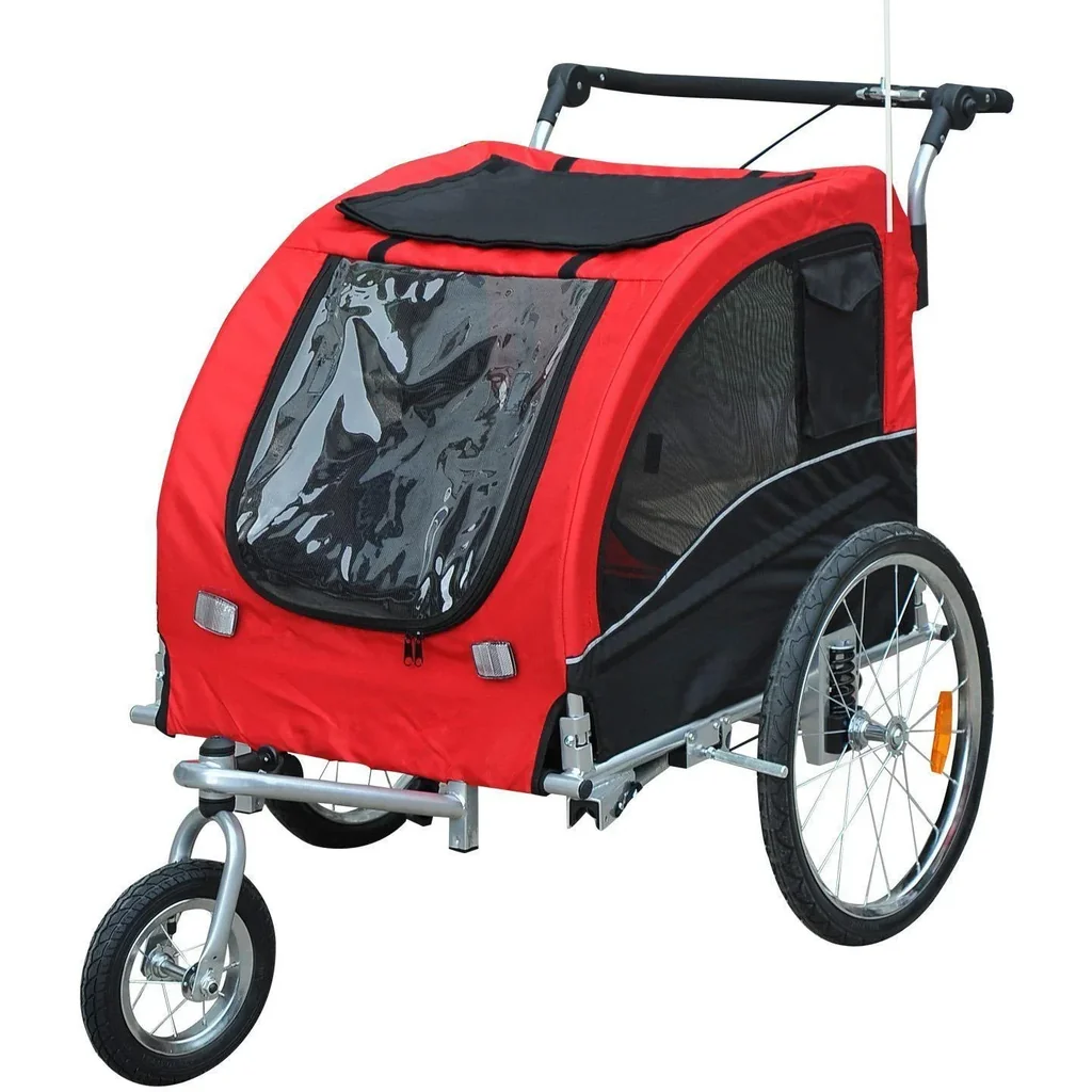 Hundeanhänger Fahrradanhänger Jogger rot-schwarz
