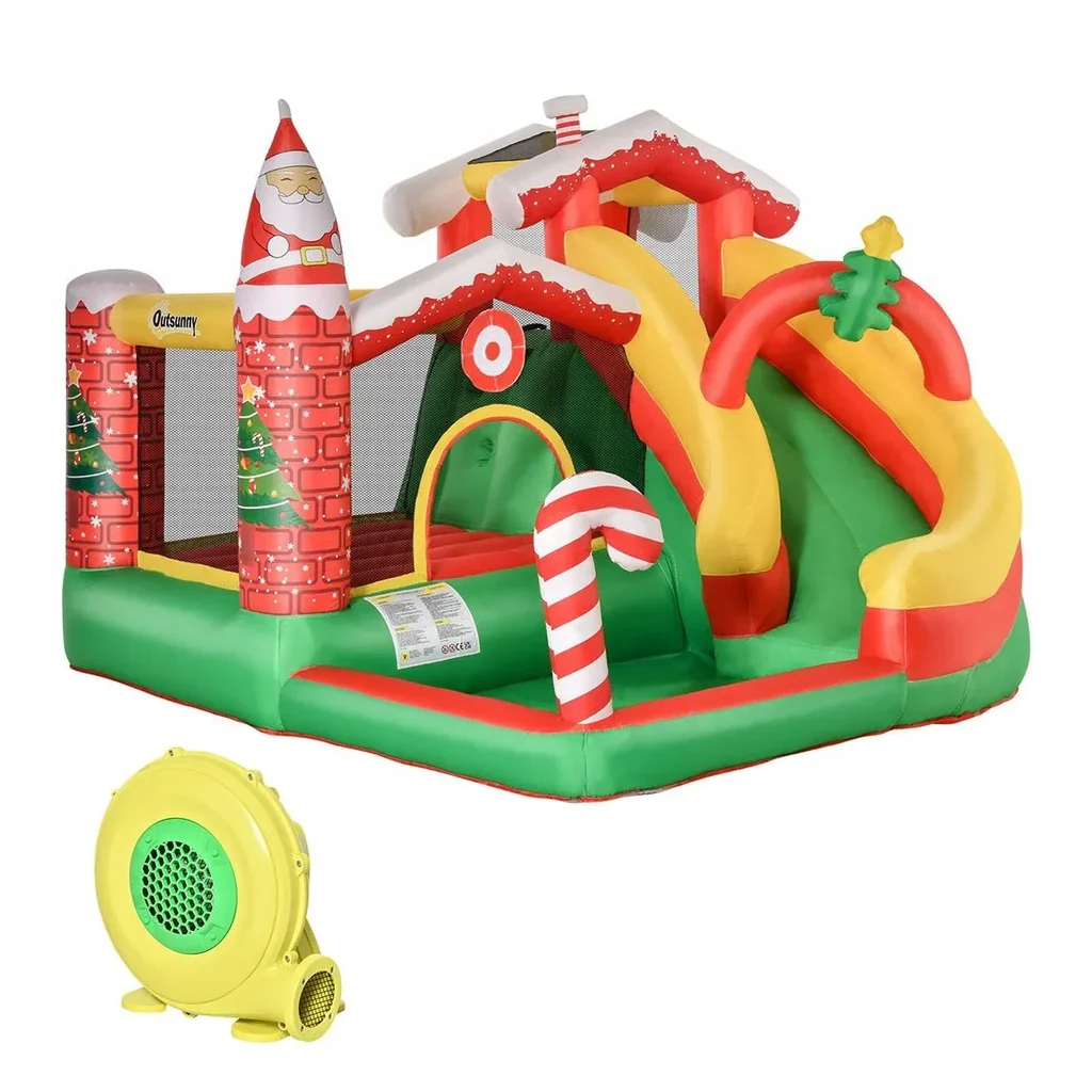 Weihnachten Aufblasbare Hüpfburg für 3 Kinder Springburg mit Gebläse für 3-8 Jahre Rot+Grün+Weiß 290 x 280 x 220 cm