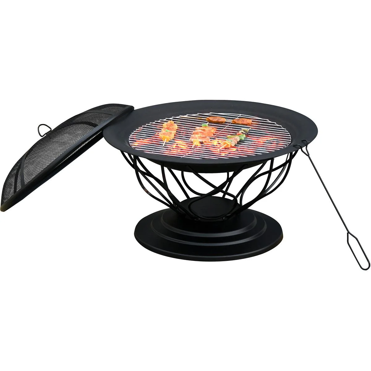 2-in-1 Feuerschale mit Grillrost schwarz