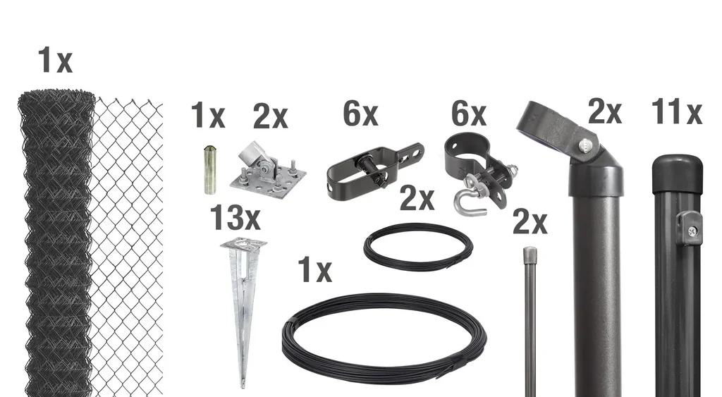 Maschendrahtzaun als Zaun-Komplettset, mit Einschlagbodenhülse, anthrazit-metallic, Höhe 100 cm, Länge 25 m