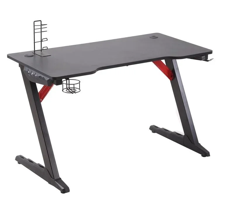 Gaming-Tisch Spieltisch mit LED-Licht Schreibtisch mit Kopfhörerhaken Getränkehalterung Computertisch MDF Metall ABS Sc