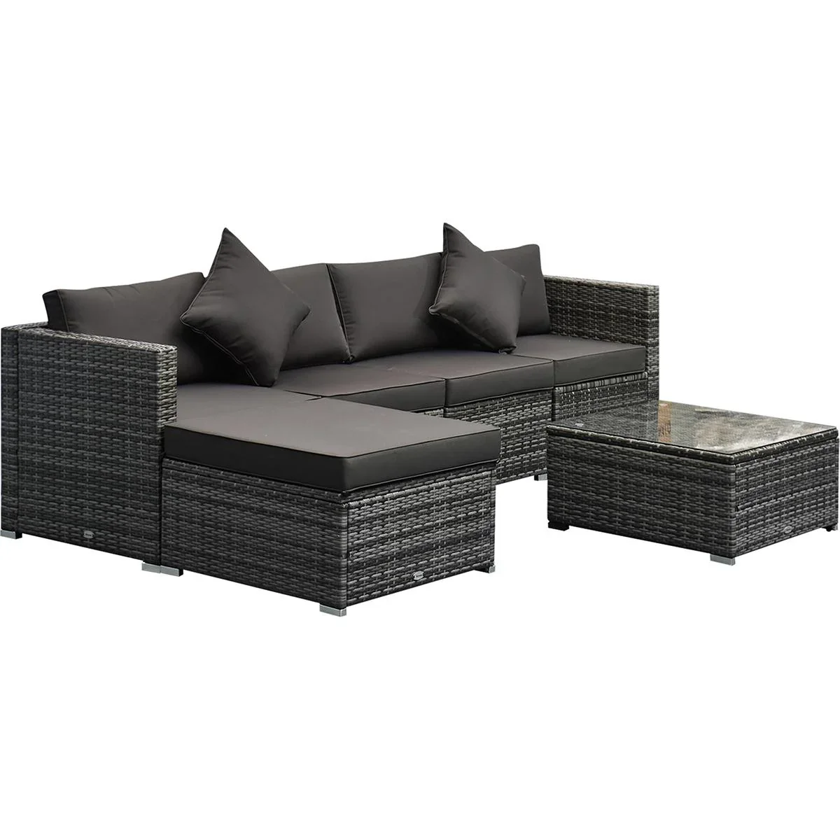 6-teilige Sofagarnitur in Rattanoptik, frei kombinierbar, grau