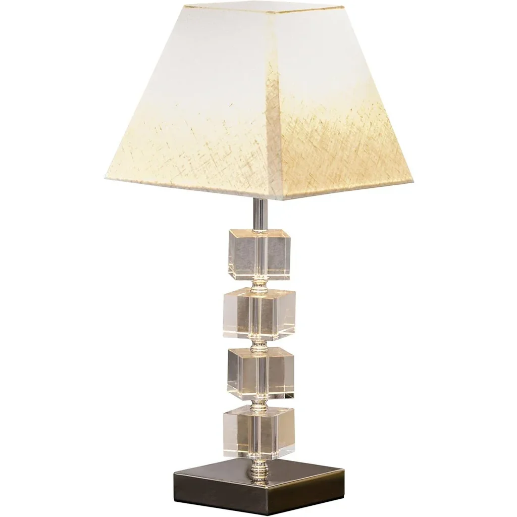Tischlampe mit Kristallsockel cremeweiß