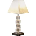 Tischlampe mit Kristallsockel cremeweiß