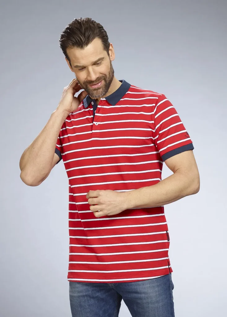 Poloshirt gestreift, Farbe rot, Gr.L