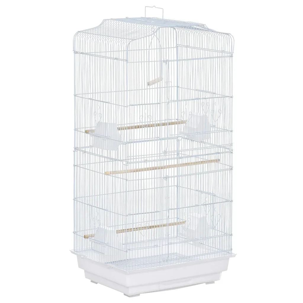 Vogelkäfig Vogelhaus Vogelvoliere für Papagei Wellensittich Vogelbauer mit ausnehmbarer Bodenschale Weiß 47,5 x 36 x 91