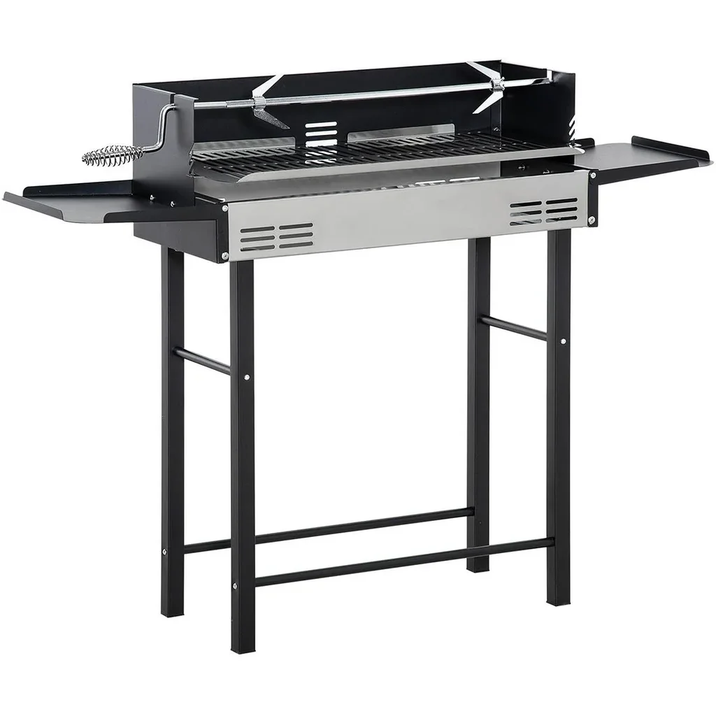 BBQ Grill mit Spieß - Edelstahl - Schwarz/Silber - 118 x 32 x 90 cm
