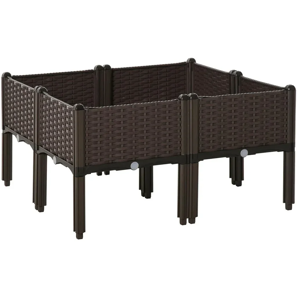 Hochbeet 4-teiliger Pflanzkasten mit Abflusslöchern Rattan-Look Blumenkasten DIY Braun 40 x 40 x 44 cm