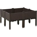 Hochbeet 4-teiliger Pflanzkasten mit Abflusslöchern Rattan-Look Blumenkasten DIY Braun 40 x 40 x 44 cm