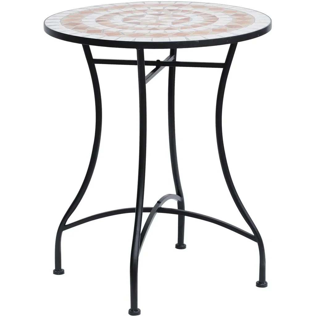 Gartentisch Balkontisch Mosaiktisch Seviertisch rund Stahl + Keramik Ø60 x H71 cm