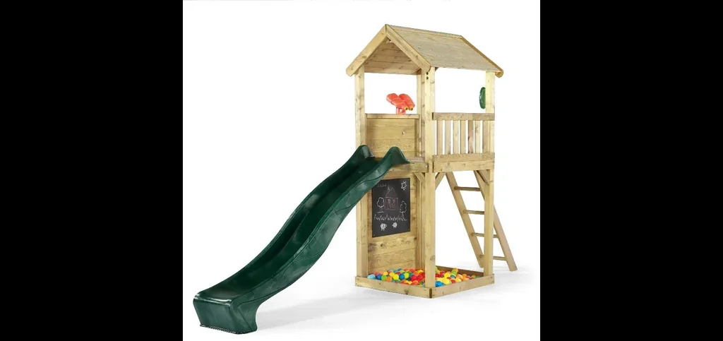 Holz Aussichtsturm   Outdoor-Spielturm für Kinder aus Holz, Kletterwand, Rutsche, Sandkasten, Kreidetafel, natur