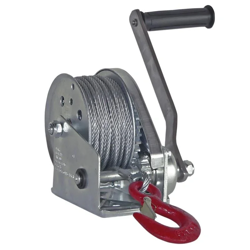 Handbremswinde BHW-1800, Max. Hubkraft / Zugkraft unterste (1.) Lage: 820 daN, inkl. 20 m Seil mit SOB Haken