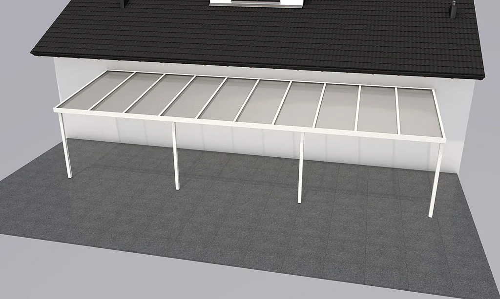 Terrassendach Premium, weiß, 10140 x 3060 mm - Acryl Stegplatten 16mm, klar
