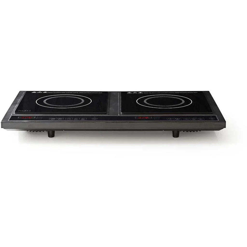 Nedis Induktionskochplatte mit 2 Kochzonen - 3400 W - Schwarz - LCD-Display - Timer und Überhitzungsschutz
