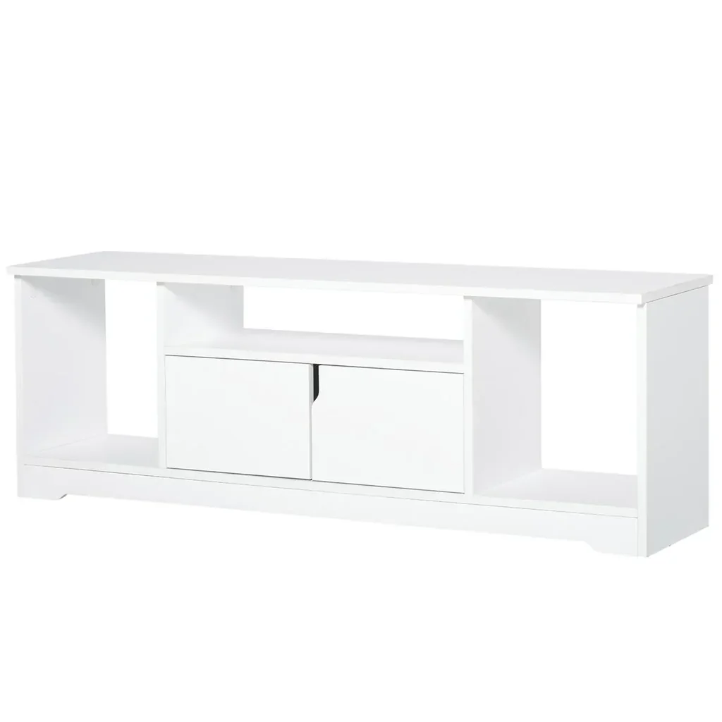 TV-Ständer, TV Schrank, TV-Kommode, Moderner Fernsehtisch mit Schrank und Offene Regale, Spanplatte, Weiß, 120 x 30 x 41