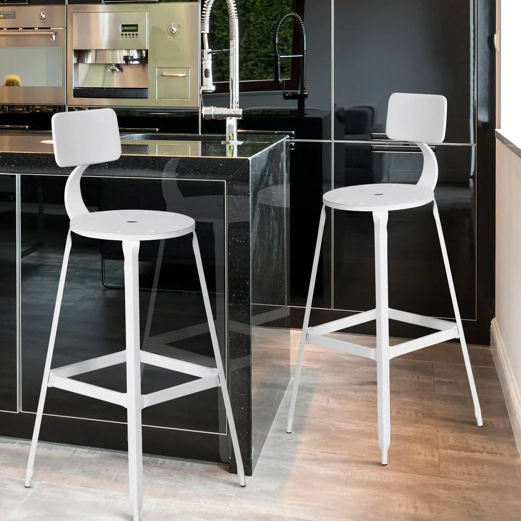 2er-Set Barhocker Bistrostuhl Küchenhocker Metallhocker mit Antirutschpads mit Rückenlehne