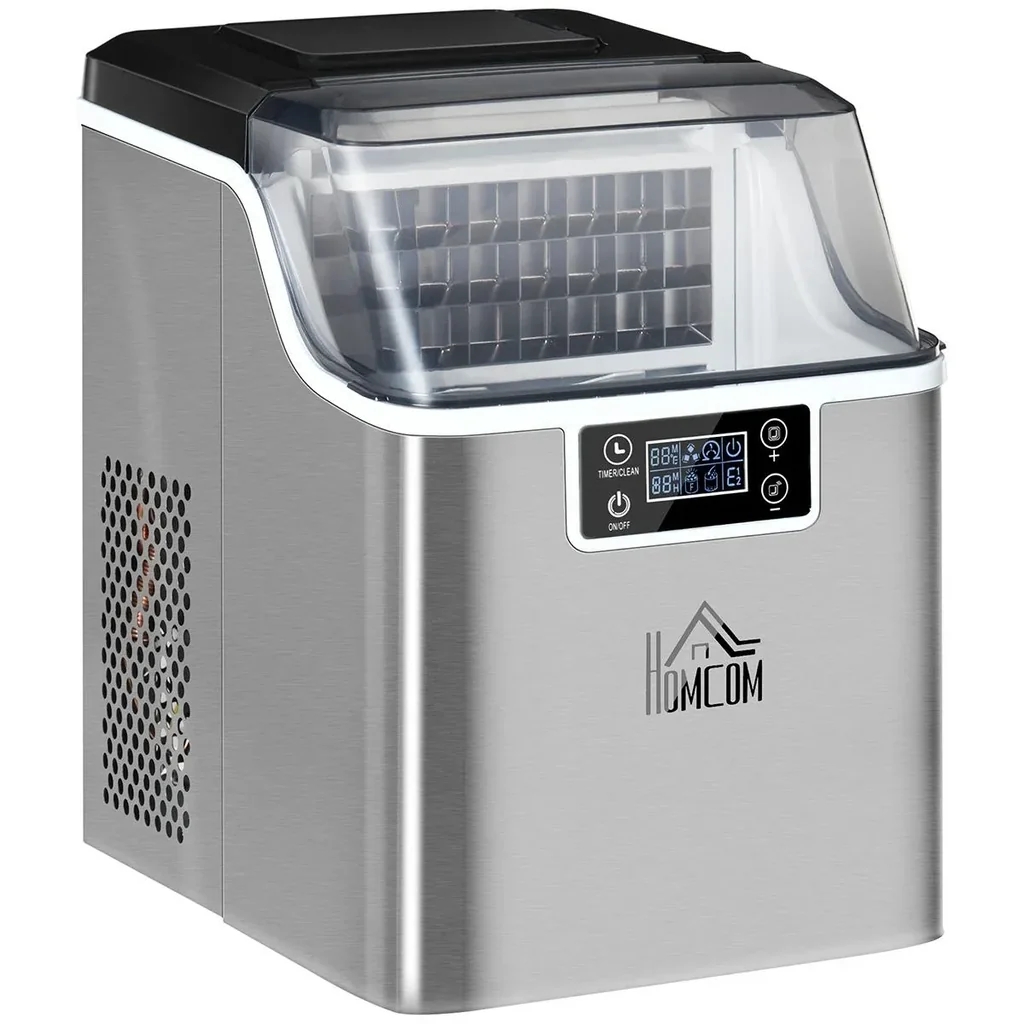 Eiswürfelbereiter 20 kg/24h 2.3 l Eiswürfelbereiter mit 3.2 l Wassertank Display Edelstahl silber 25,2 x 36 x 37,1 cm