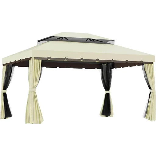 "Gartenpavillon Pavillon Gartenzelt Festzelt Partyzelt mit 4 x Seitenwand wetterfest Aluminium Polyester Cremeweiß 3,9 x image"