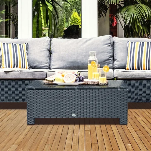 "Garten Beistelltisch Couchtisch Gartentisch Balkontisch Polyrattan Schwarz 85 x 50 x 39 cm image"