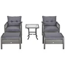 Rattan Gartenmöbel für 4 Personen 5-tlg. Outdoor-Sitzgarnitur Sofa mit Hocker Tisch Sitzgruppe Stahl Grau 65 x 66 x 75 c