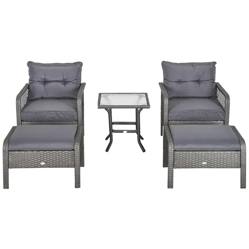 "Rattan Gartenmöbel für 4 Personen 5-tlg. Outdoor-Sitzgarnitur Sofa mit Hocker Tisch Sitzgruppe Stahl Grau 65 x 66 x 75 c image"
