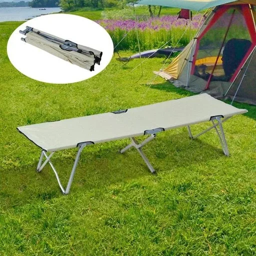 "Feldbett Campingbett Liege Klappbett mit Tasche Beige image"