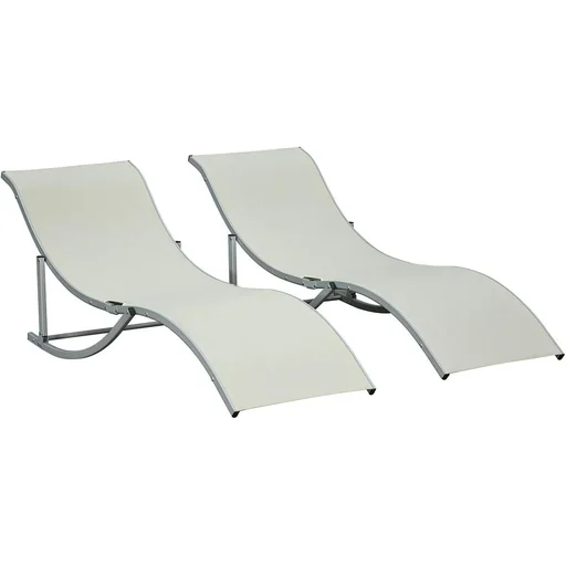 "2er Set Sonnenliege Gartenliegen Stoffliege Relaxliege ergonomisch Aluminium Texteline Beige 165 x 61 x 63 cm image"