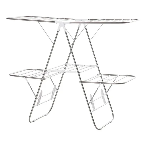 "Wäscheständer faltbar 3-stufiger Flügelwäschetrockner Trockengestell Trockenständer Edelstahl Kunststoff Silber Weiß 138 image"