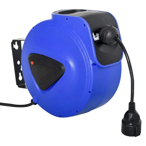"Kabeltrommel 10 m+1.3 m Leitung Automatik Kabelaufroller Outdoor Aufroll stromkabel drehbar Wandhalterung, PP, Gummi, Me image"