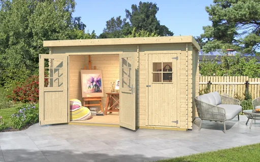 "Gartenhaus 254 Gr.1, 394 x 246 x 222 cm Wandstärke 28 mm, Doppeltür, mit 2. Raum Einzeltür image"