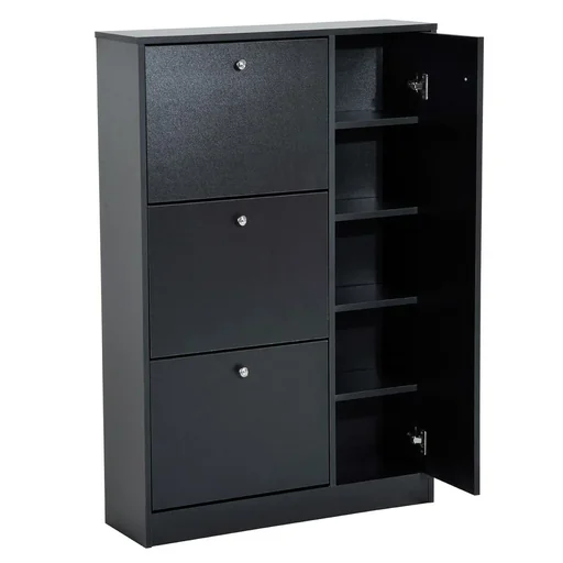 "Schuhschrank Schuhkipper Schuhständer Schuhregal mit 3 Klappe und Anti-Rückwärts-Zugbügel 22-28 Paar 80x24x120cm Schwarz image"