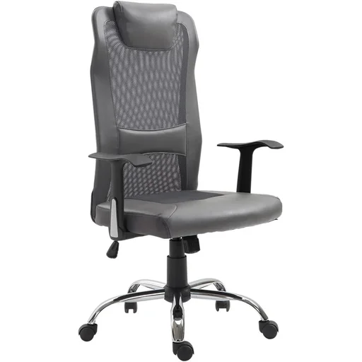 "Bürostuhl höhenverstellbar Chefsessel Schreibtischstuhl Gaming Stuhl ergonomisch PU grau image"