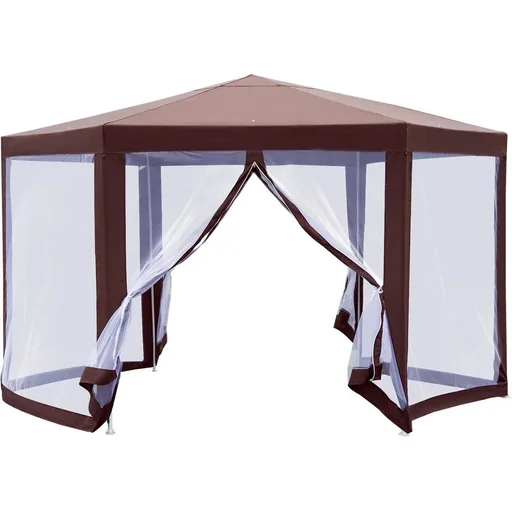 "Pavillon Gartenpavillon mit Moskitonetz Partyzelt Gartenzelt Festzelt Zelt 6-eckig Polyester+Metall Braun 390x390x250cm image"