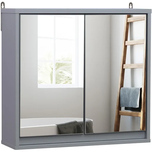"Badschrank Hängeschrank Badmöbel Wandschrank Spiegelschrank Holz Grau 48 x 14,5 x 45 cm image"