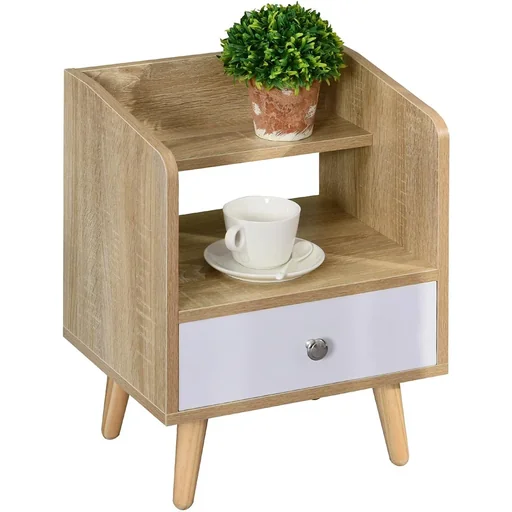 "Nachttisch natur mit Schublade und Regal Massivholz image"