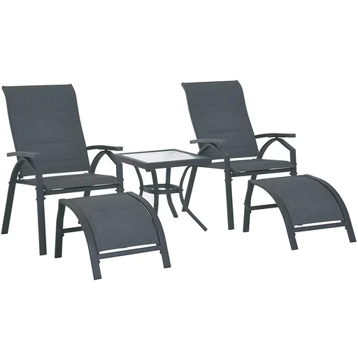 "5-tlg, Gartengarnitur Gartensitzgruppe Gartentischset Gartenliege gepolstert Metall + Textilene Grau 2 x Sessel 2 x Hock image"