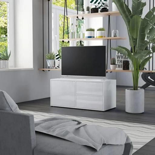 "TV-Schrank 80x34x36 cm Hochglanz weiß Spanplatte image"