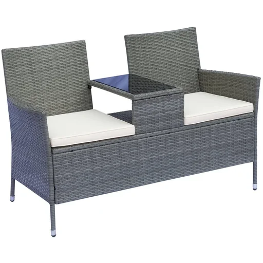 "Polyrattan Gartenbank Gartensofa mit Tisch 2-Sitzer Stahl image"