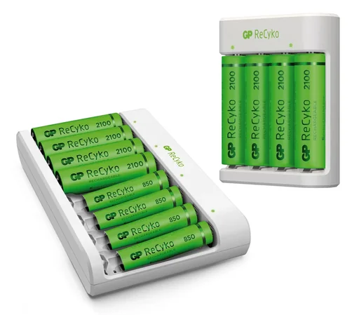 "USB Ladegerät für 4 AA / AAA NiMH Akkus inklusive 4 Stück ReCyko Mignon (AA) NiMH Akkus mit 2100 mAh image"