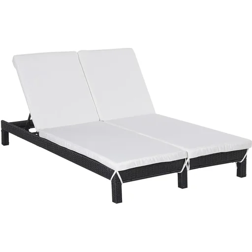 "Gartenliege, Doppelliege, Relaxliege für 2 Personen, Luxus Lounge, 5-stufige Rückenlehne, Metall, PE Rattan, Creme, 195 image"