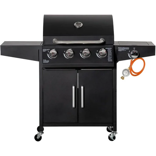 "Gasgrill - 4 Brenner - 1 Seitenbrenner - Schwarz - 132 x 55 x 109 cm image"