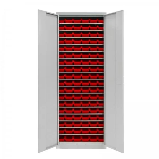 "Regalschrank mit Tür, 17 Fachböden, 108 Lagersichtkästen Gr. 2L image"