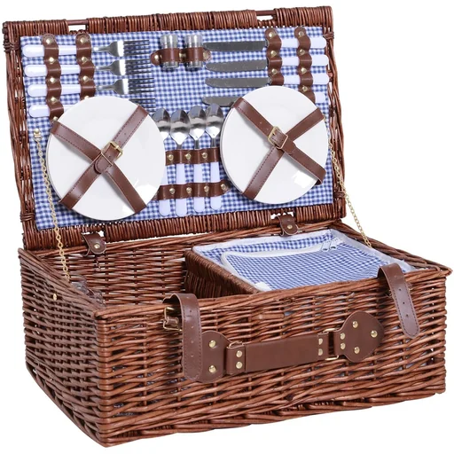 "Picknickkorb für 4 Personen Picknickkoffer Picknickset mit Kühltasche Utensilien Glas Braun 54 x 34 x 20 cm image"