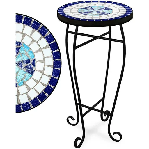 "Mosaik Tisch - Ø60cm - blau und weiß image"