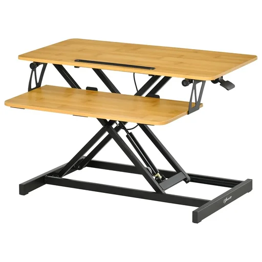 "Sitz-Steh-Schreibtisch Steharbeitsplatz Stehpult Monitorständer Höhenverstellbar Stahl MDF Natur 80 x 40 x 13,5-51 cm image"
