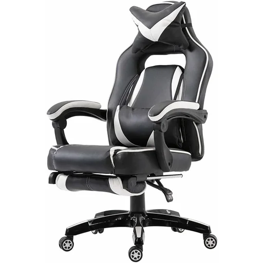 "Chefsessel Bürostuhl mit Fußstütze Sportsitz Kunstleder Weiß image"