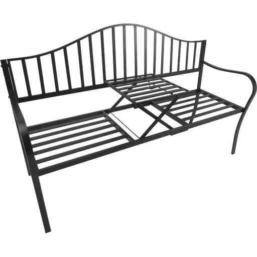 "Gartenbank 2 Sitzer Sitzbank Parkbank Metallbank Bankauflage mit Armlehne mit Klappbeistelltisch Schwarz 160 x 53 x 95 c image"
