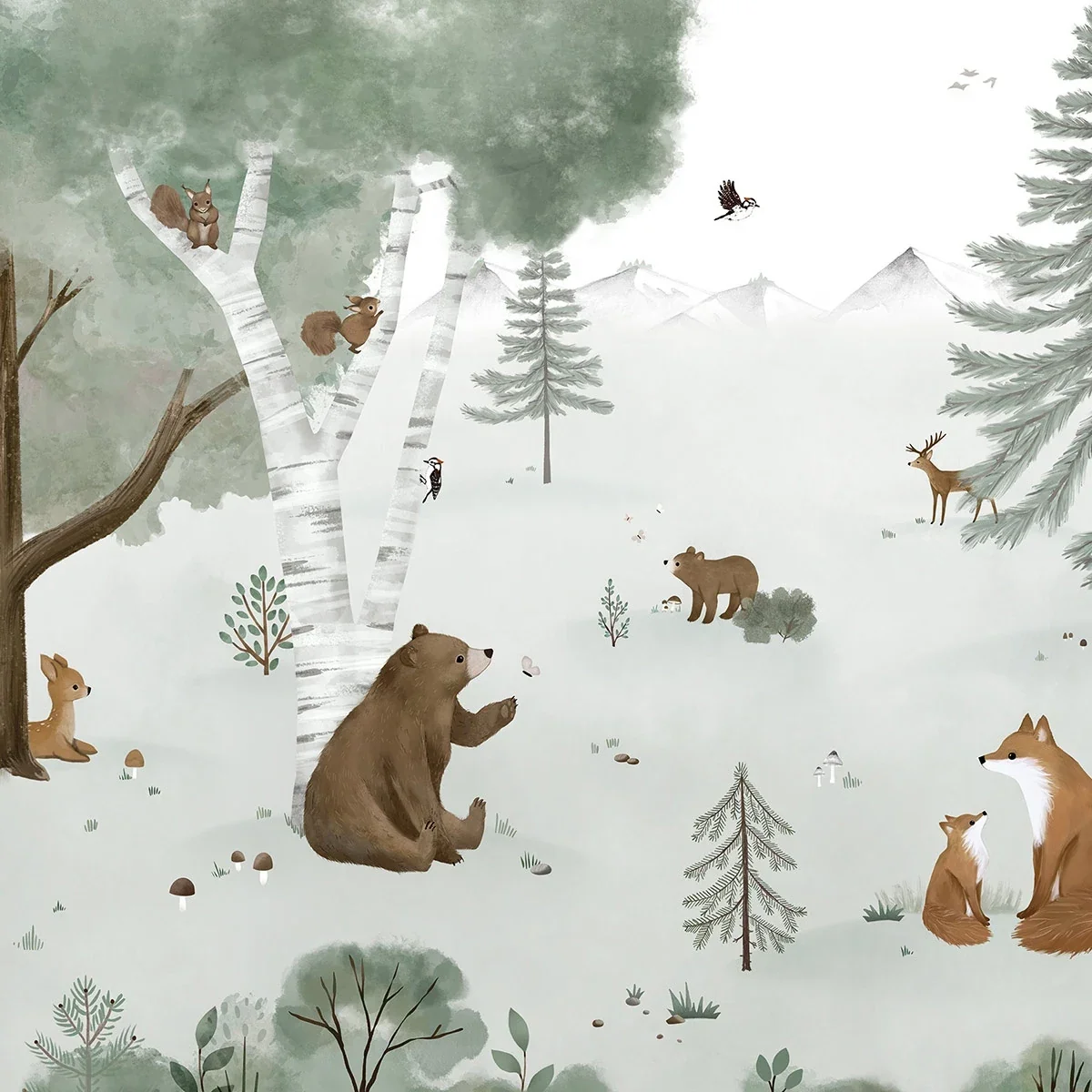 "Lilipinso Tapete, Kinderzimmer Wandgestaltung, Panorama, Leben in den Bergen image"