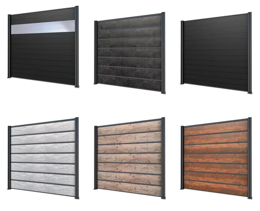 "Sichtschutz Grundelement, anthrazit, 2,02 x 1,86 m, WPC Dielen grau / Polycarbonat Paneele image"