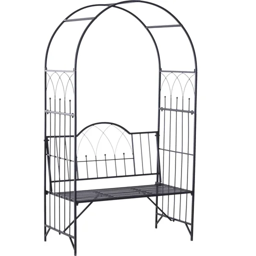"Rosenbogen mit Bank Rosenbank Laubenbank Philosophenbank Gartenbank Metall Schwarz 115 x 59 x 203 cm image"